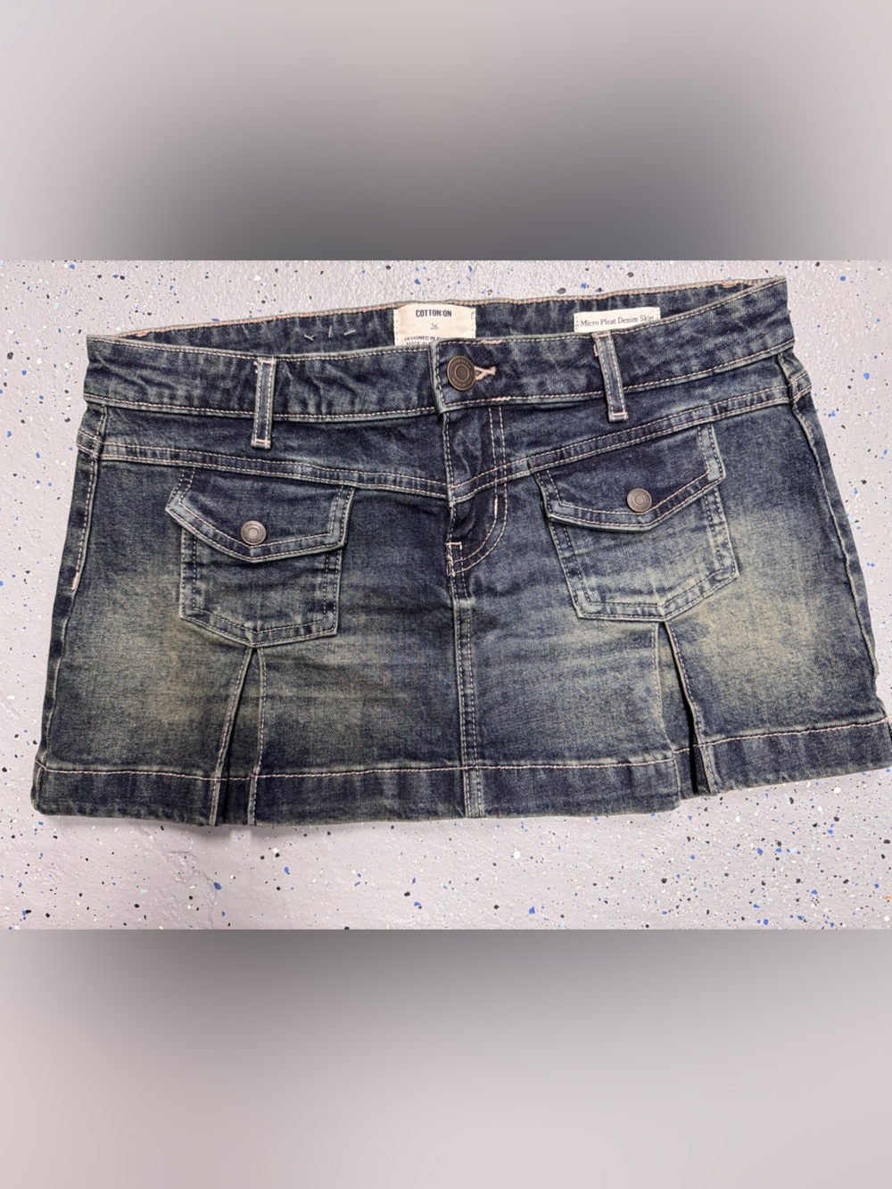 New Cotton On Faded Blue Denim Mini Skirt with Front Pockets